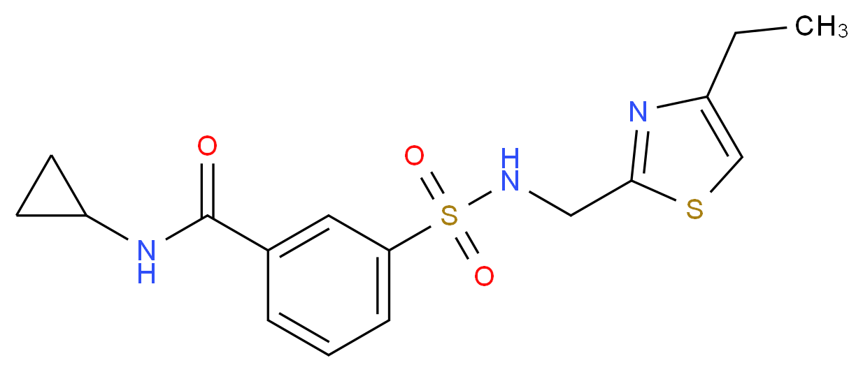 N-cyclopropyl-3-({[(4-ethyl-1,3-thiazol-2-yl)methyl]amino}sulfonyl)benzamide_分子结构_CAS_)