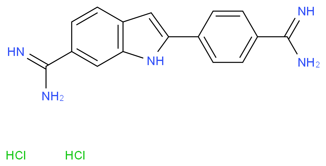 2-(4-carbamimidoylphenyl)-1H-indole-6-carboximidamide dihydrochloride_分子结构_CAS_28718-90-3
