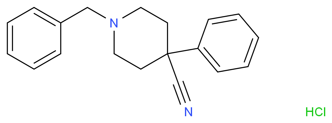 1-苯甲基-4-氰-4-苯基哌啶盐酸盐_分子结构_CAS_56243-25-5)