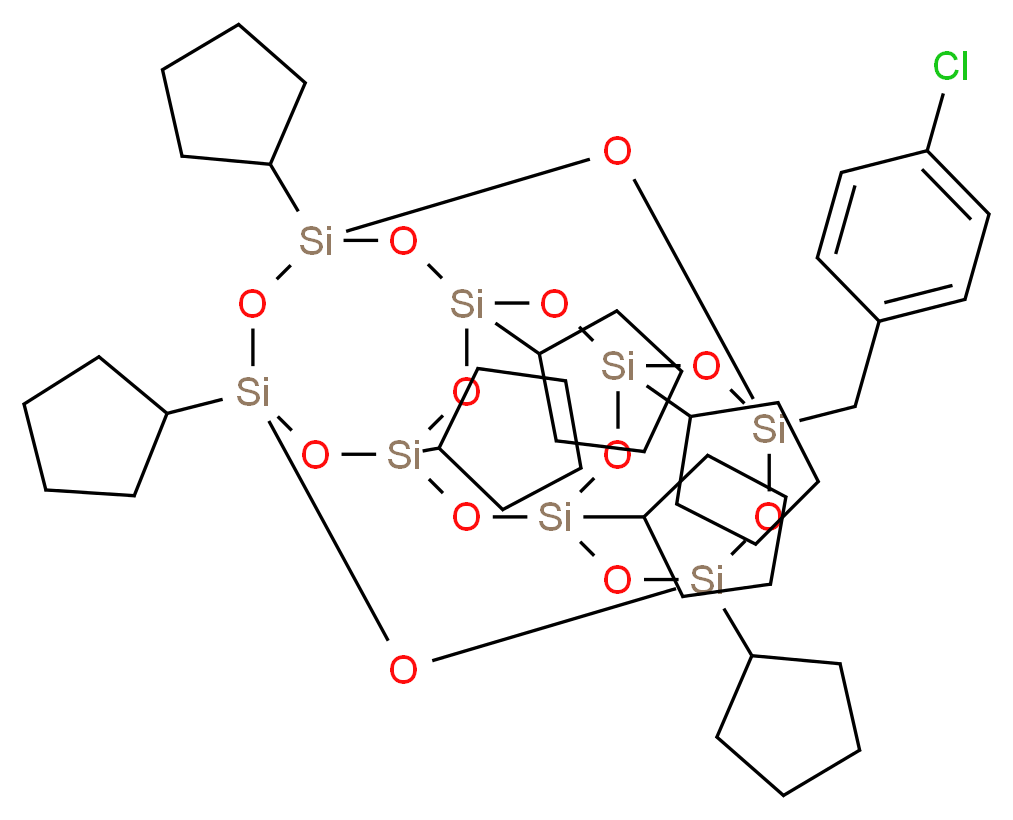 1-[(4-chlorophenyl)methyl]-3,5,7,9,11,13,15-heptacyclopentylpentacyclo[9.5.1.1<sup>3</sup>,<sup>9</sup>.1<sup>5</sup>,<sup>1</sup><sup>5</sup>.1<sup>7</sup>,<sup>1</sup><sup>3</sup>]octasiloxane_分子结构_CAS_307496-35-1