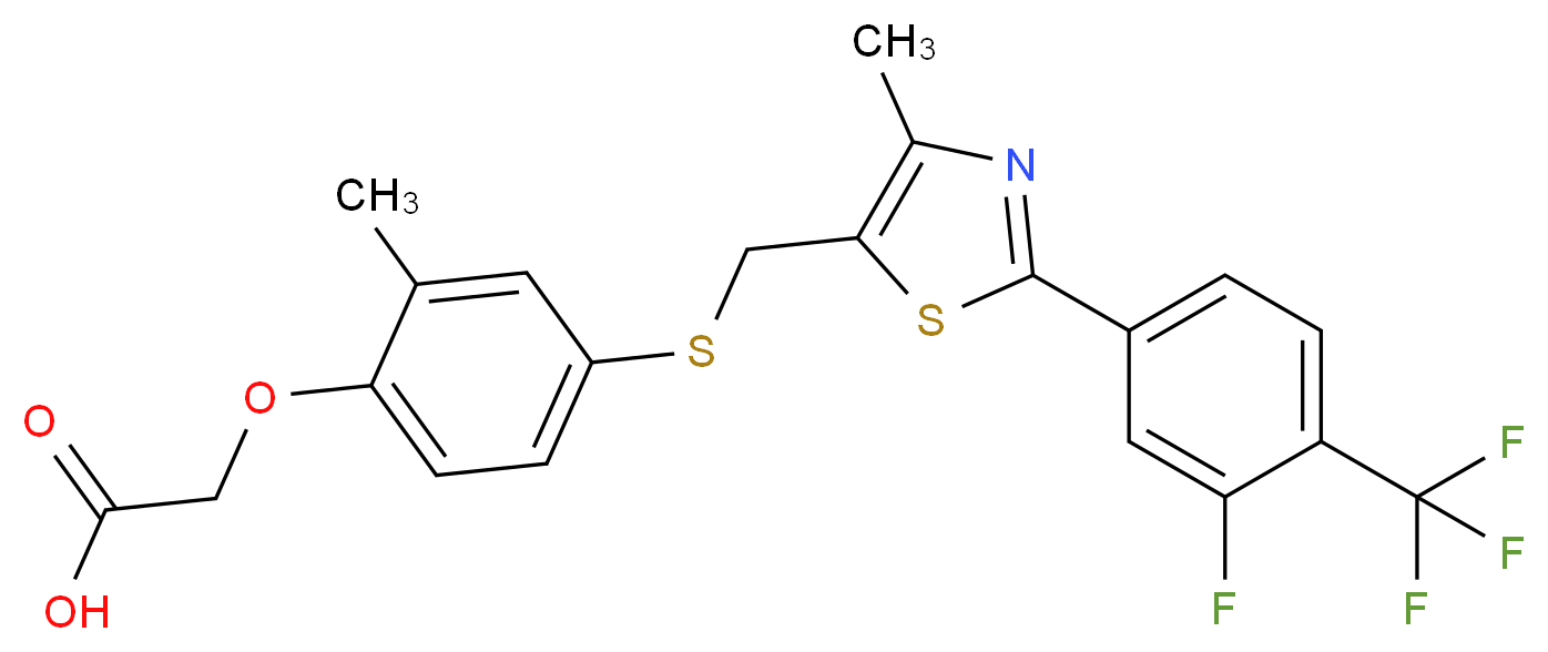 2-{4-[({2-[3-fluoro-4-(trifluoromethyl)phenyl]-4-methyl-1,3-thiazol-5-yl}methyl)sulfanyl]-2-methylphenoxy}acetic acid_分子结构_CAS_317318-84-6