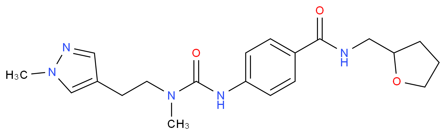 4-[({methyl[2-(1-methyl-1H-pyrazol-4-yl)ethyl]amino}carbonyl)amino]-N-(tetrahydrofuran-2-ylmethyl)benzamide_分子结构_CAS_)