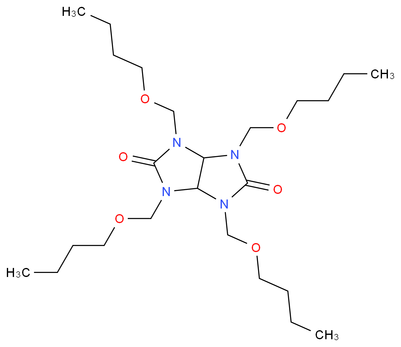 1,3,4,6-tetrakis(butoxymethyl)-octahydroimidazo[4,5-d]imidazolidine-2,5-dione_分子结构_CAS_15968-37-3