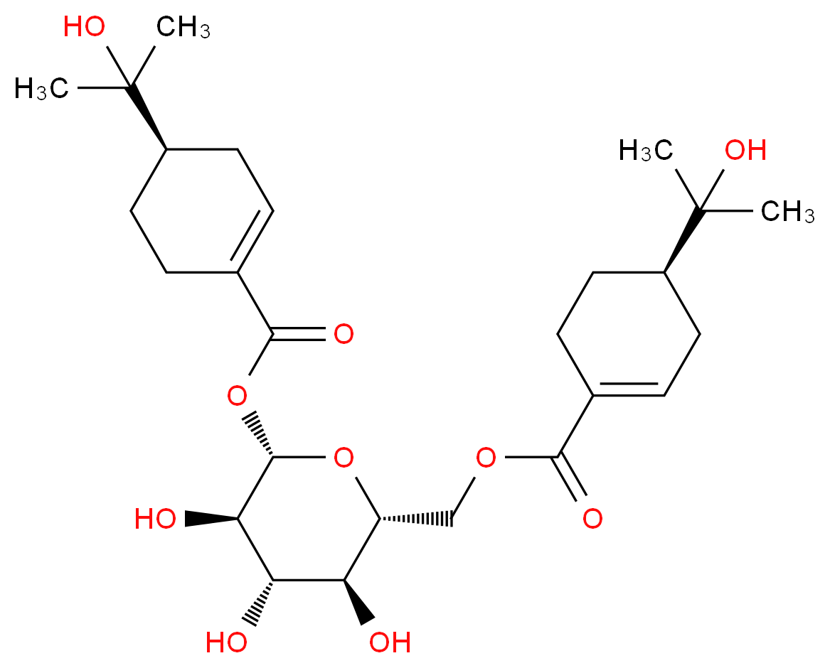 (2S,3R,4S,5S,6R)-3,4,5-trihydroxy-6-{[(4R)-4-(2-hydroxypropan-2-yl)cyclohex-1-ene-1-carbonyloxy]methyl}oxan-2-yl (4R)-4-(2-hydroxypropan-2-yl)cyclohex-1-ene-1-carboxylate_分子结构_CAS_1187303-40-7