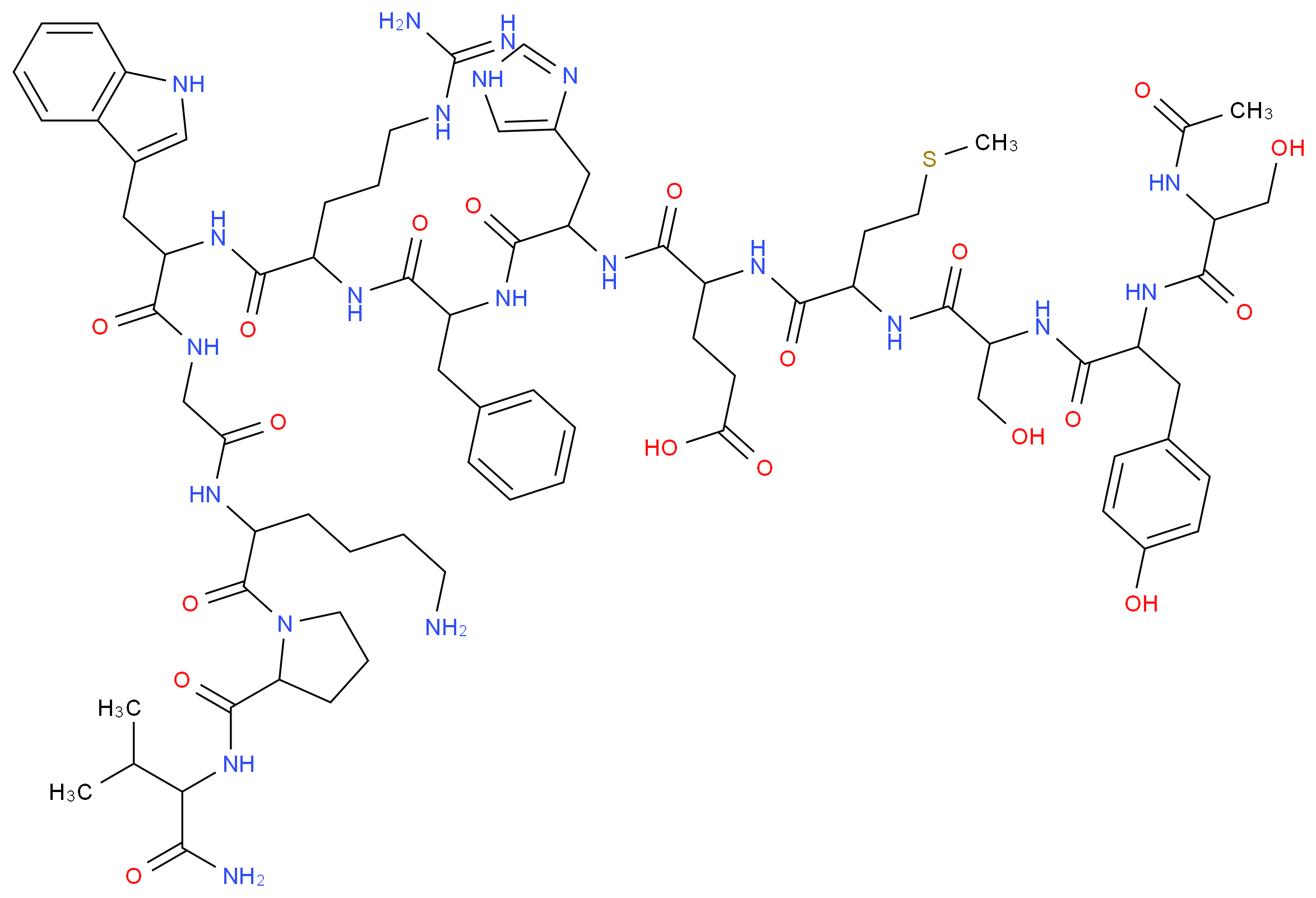 4-{[1-({1-[(1-{[1-({[(6-amino-1-{2-[(1-carbamoyl-2-methylpropyl)carbamoyl]pyrrolidin-1-yl}-1-oxohexan-2-yl)carbamoyl]methyl}carbamoyl)-2-(1H-indol-3-yl)ethyl]carbamoyl}-4-carbamimidamidobutyl)carbamoyl]-2-phenylethyl}carbamoyl)-2-(1H-imidazol-4-yl)ethyl]carbamoyl}-4-(2-{2-[2-(2-acetamido-3-hydroxypropanamido)-3-(4-hydroxyphenyl)propanamido]-3-hydroxypropanamido}-4-(methylsulfanyl)butanamido)butanoic acid_分子结构_CAS_581-05-5