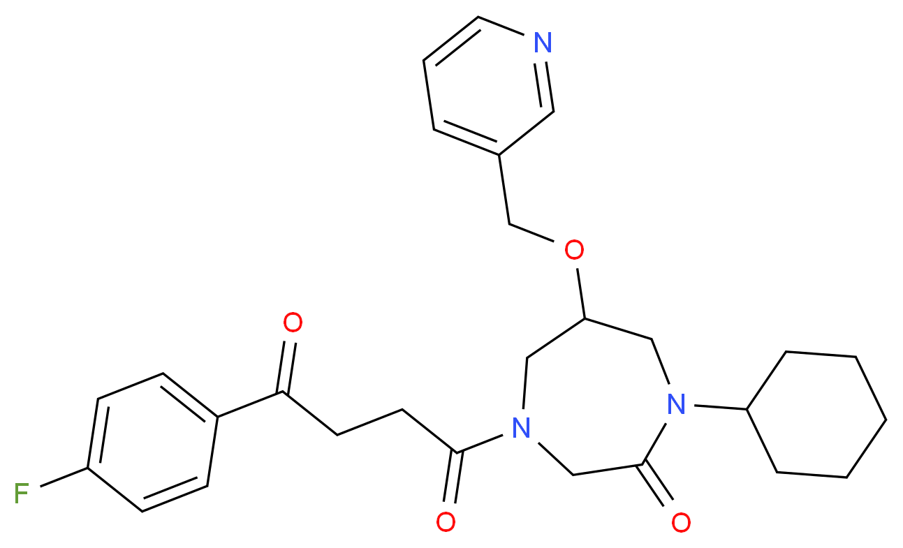 1-cyclohexyl-4-[4-(4-fluorophenyl)-4-oxobutanoyl]-6-(3-pyridinylmethoxy)-1,4-diazepan-2-one_分子结构_CAS_)
