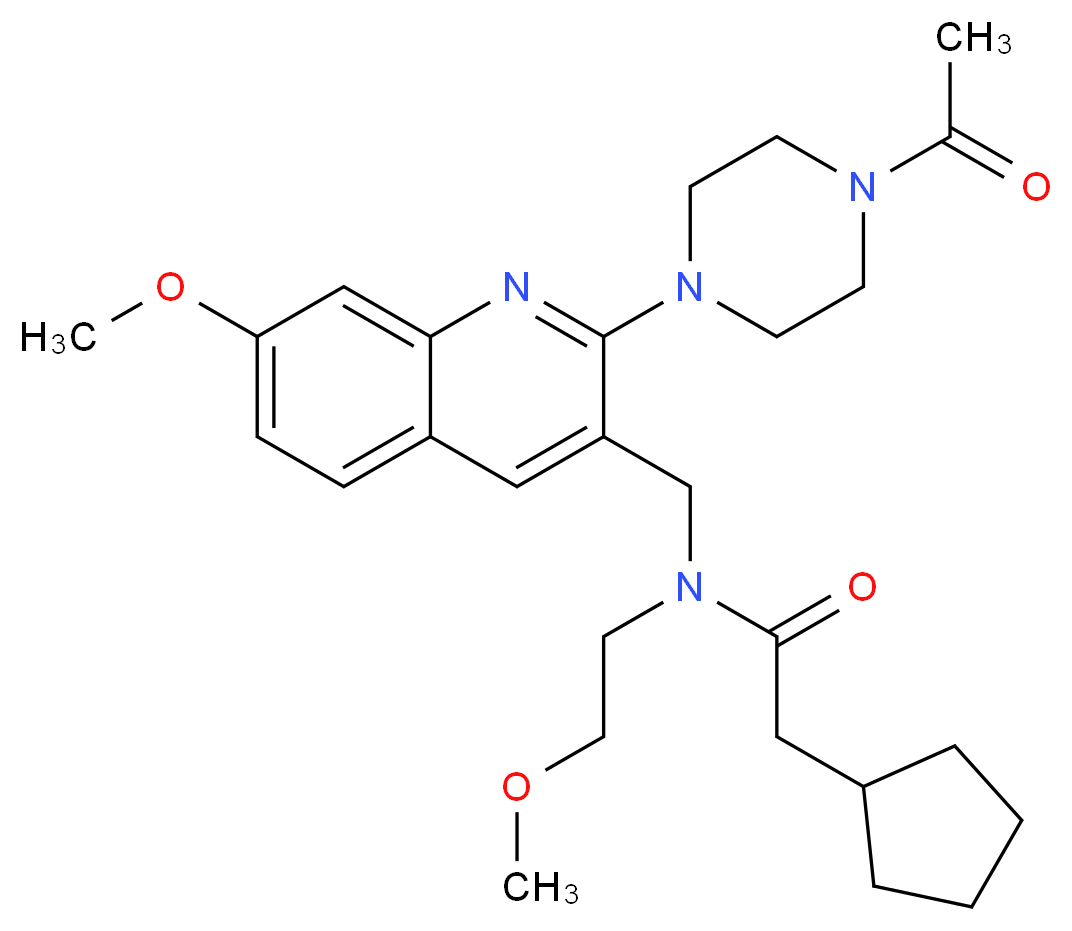N-{[2-(4-acetyl-1-piperazinyl)-7-methoxy-3-quinolinyl]methyl}-2-cyclopentyl-N-(2-methoxyethyl)acetamide_分子结构_CAS_)