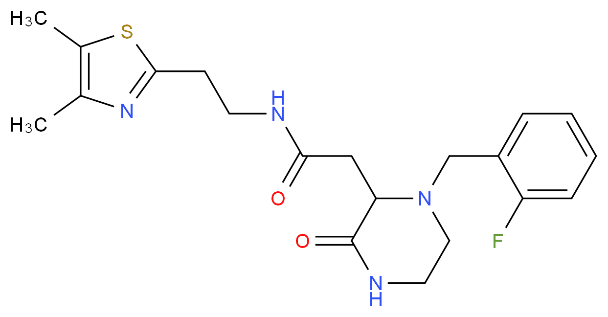 N-[2-(4,5-dimethyl-1,3-thiazol-2-yl)ethyl]-2-[1-(2-fluorobenzyl)-3-oxo-2-piperazinyl]acetamide_分子结构_CAS_)