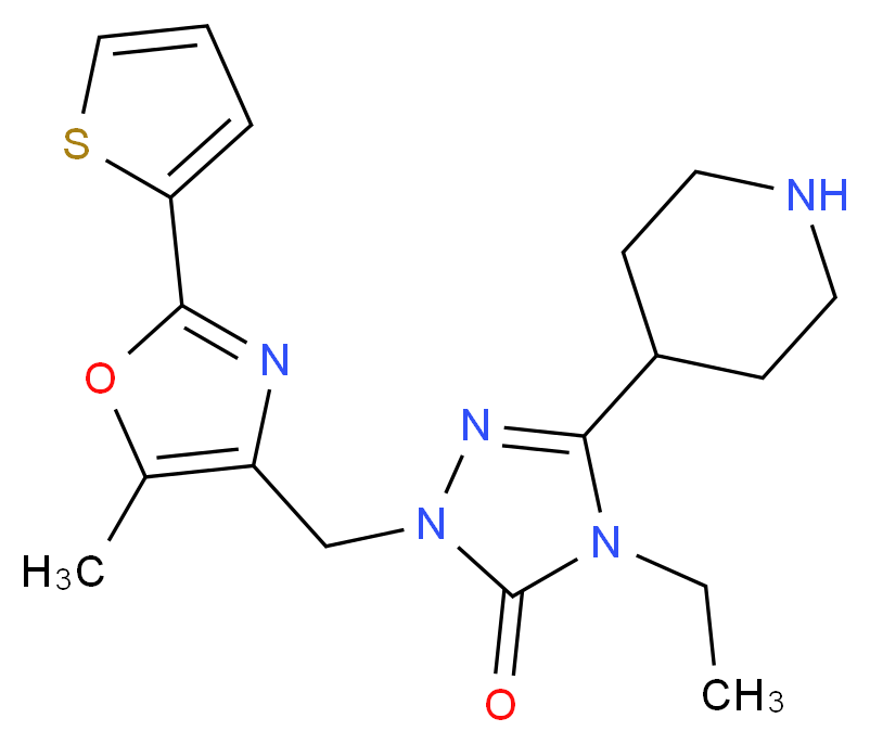 4-ethyl-2-{[5-methyl-2-(2-thienyl)-1,3-oxazol-4-yl]methyl}-5-piperidin-4-yl-2,4-dihydro-3H-1,2,4-triazol-3-one_分子结构_CAS_)