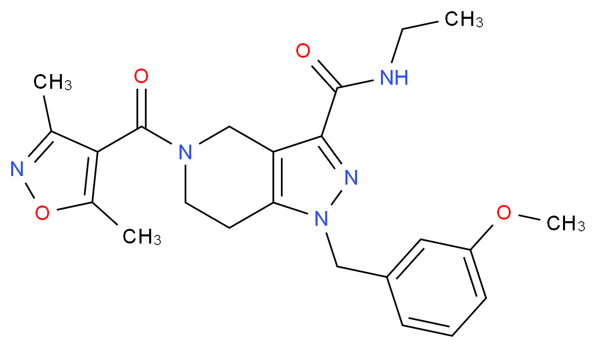 5-[(3,5-dimethyl-4-isoxazolyl)carbonyl]-N-ethyl-1-(3-methoxybenzyl)-4,5,6,7-tetrahydro-1H-pyrazolo[4,3-c]pyridine-3-carboxamide_分子结构_CAS_)