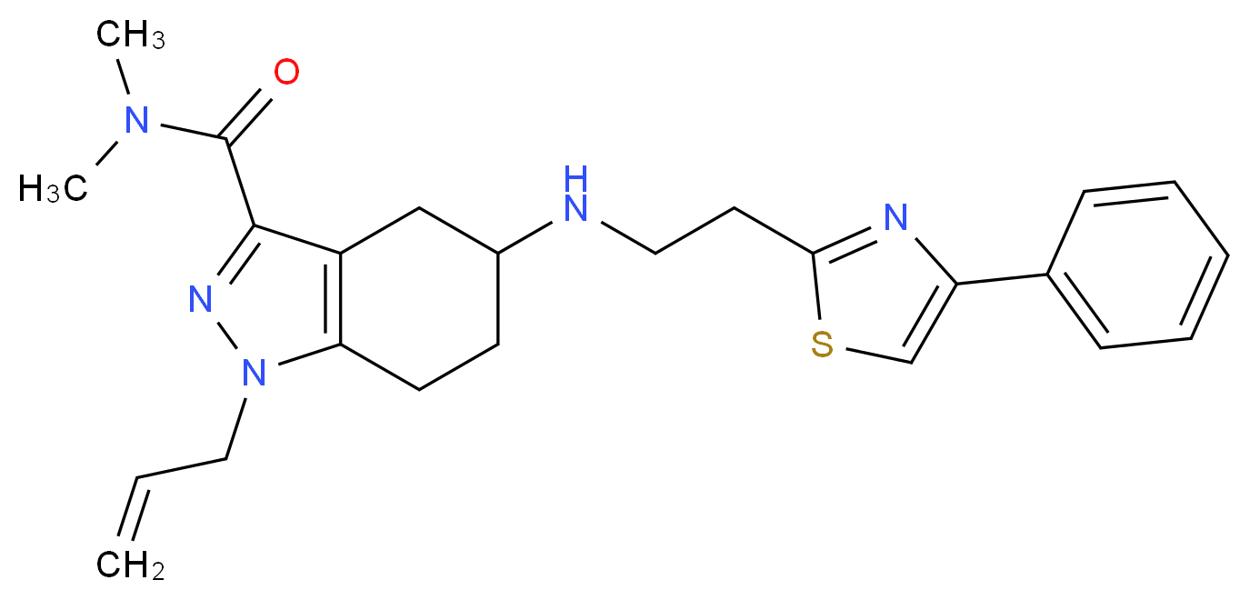 1-allyl-N,N-dimethyl-5-{[2-(4-phenyl-1,3-thiazol-2-yl)ethyl]amino}-4,5,6,7-tetrahydro-1H-indazole-3-carboxamide_分子结构_CAS_)