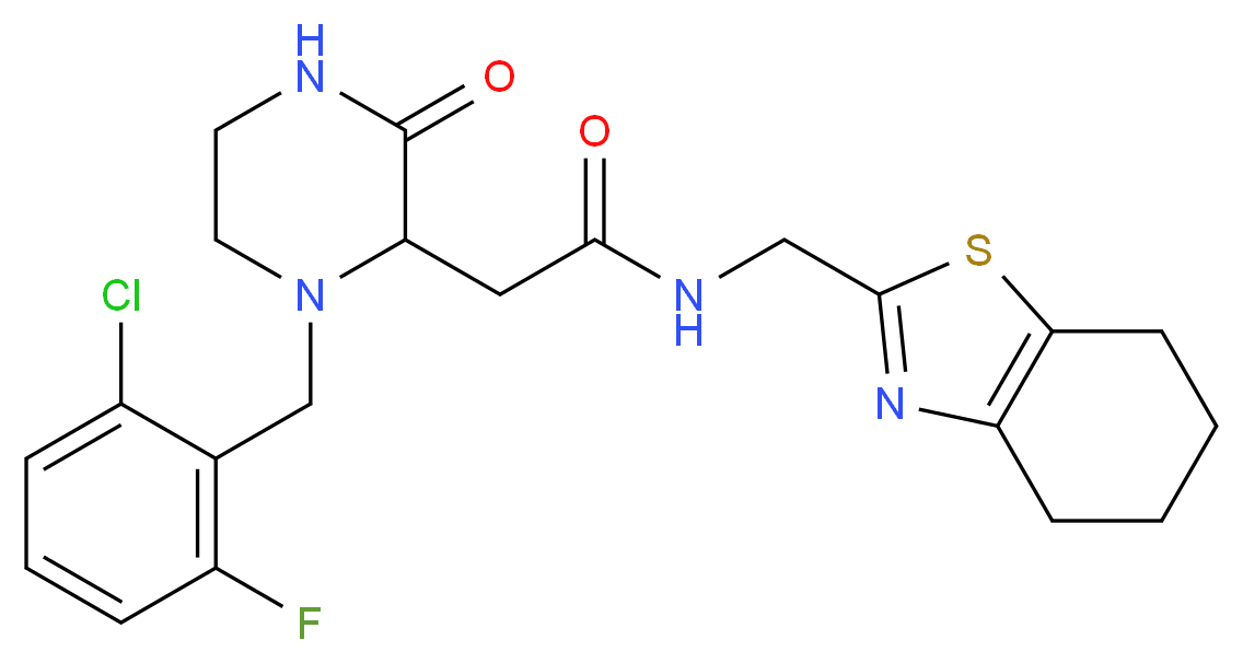 2-[1-(2-chloro-6-fluorobenzyl)-3-oxo-2-piperazinyl]-N-(4,5,6,7-tetrahydro-1,3-benzothiazol-2-ylmethyl)acetamide_分子结构_CAS_)