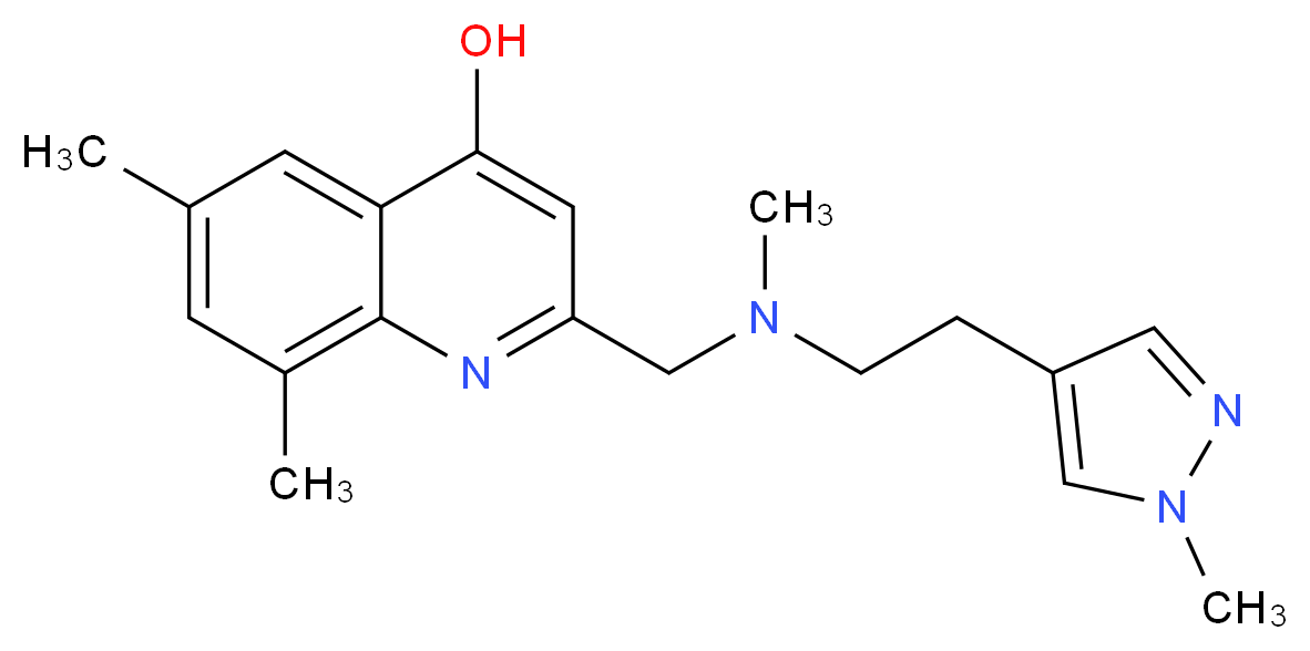 6,8-dimethyl-2-({methyl[2-(1-methyl-1H-pyrazol-4-yl)ethyl]amino}methyl)quinolin-4-ol_分子结构_CAS_)