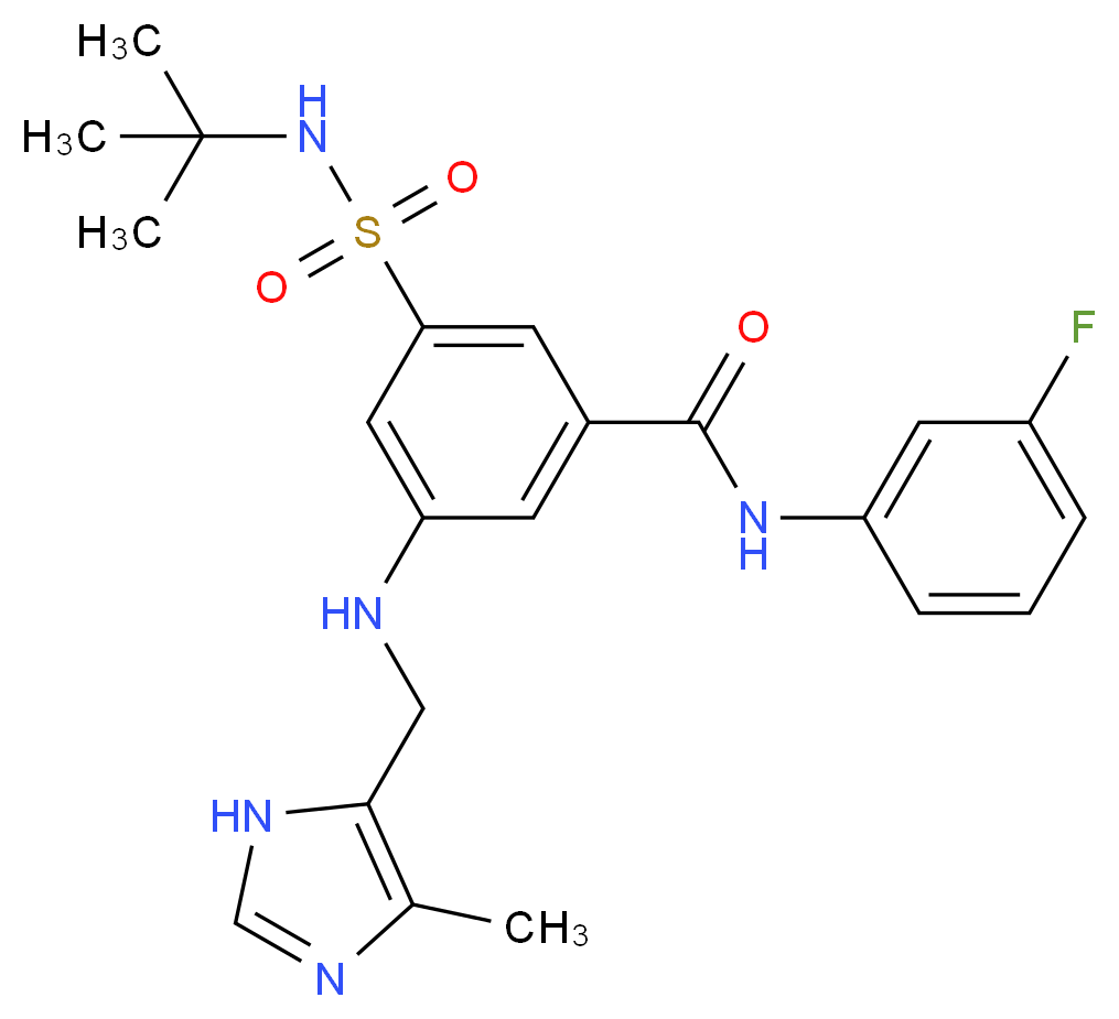 3-[(tert-butylamino)sulfonyl]-N-(3-fluorophenyl)-5-{[(4-methyl-1H-imidazol-5-yl)methyl]amino}benzamide_分子结构_CAS_)