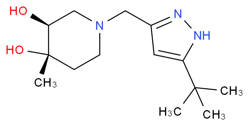 (3S*,4S*)-1-[(5-tert-butyl-1H-pyrazol-3-yl)methyl]-4-methylpiperidine-3,4-diol_分子结构_CAS_)