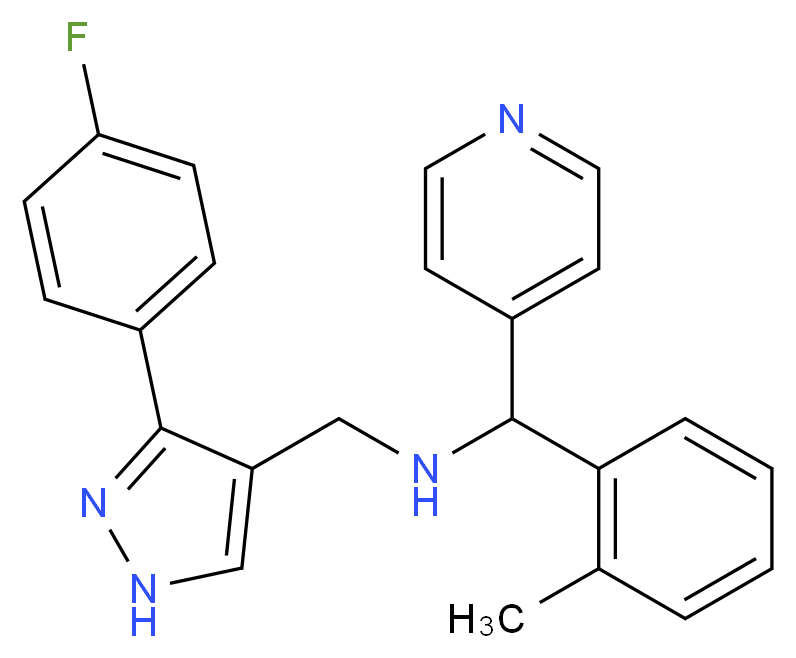 N-{[3-(4-fluorophenyl)-1H-pyrazol-4-yl]methyl}-1-(2-methylphenyl)-1-pyridin-4-ylmethanamine_分子结构_CAS_)