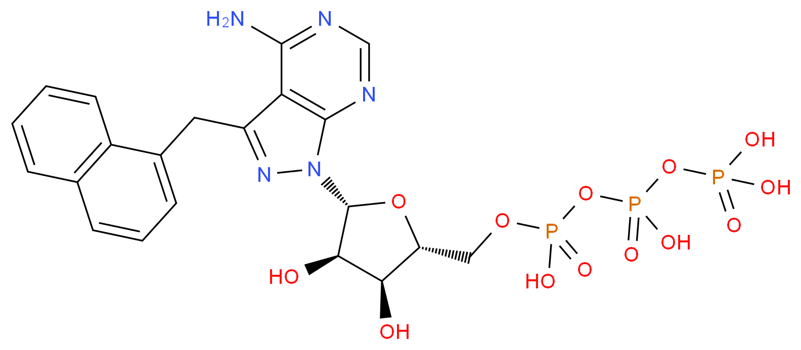 4-Amino-3-(1-naphthylmethyl)-1H-pyrazolo[3,4-d]pyrimidine-1-(β-D-ribofuranosyl-5'-triphosphate)_分子结构_CAS_476371-81-0)