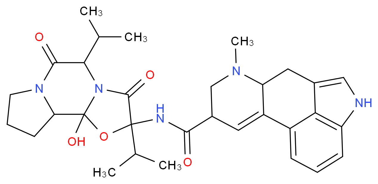 N-[2-hydroxy-5,8-dioxo-4,7-bis(propan-2-yl)-3-oxa-6,9-diazatricyclo[7.3.0.0^{2,6}]dodecan-4-yl]-6-methyl-6,11-diazatetracyclo[7.6.1.0^{2,7}.0^{12,16}]hexadeca-1(16),2,9,12,14-pentaene-4-carboxamide_分子结构_CAS_564-36-3