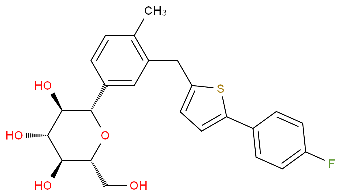 (2S,3R,4R,5S,6R)-2-(3-{[5-(4-fluorophenyl)thiophen-2-yl]methyl}-4-methylphenyl)-6-(hydroxymethyl)oxane-3,4,5-triol_分子结构_CAS_842133-18-0