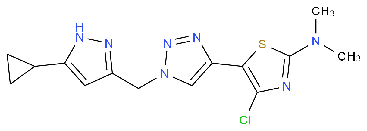 4-chloro-5-{1-[(5-cyclopropyl-1H-pyrazol-3-yl)methyl]-1H-1,2,3-triazol-4-yl}-N,N-dimethyl-1,3-thiazol-2-amine_分子结构_CAS_)