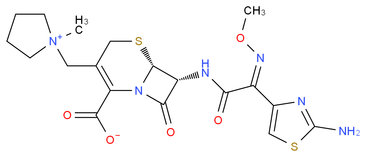 1-{[(6R,7R)-7-[(2Z)-2-(2-amino-1,3-thiazol-4-yl)-2-(methoxyimino)acetamido]-2-carboxylato-8-oxo-5-thia-1-azabicyclo[4.2.0]oct-2-en-3-yl]methyl}-1-methylpyrrolidin-1-ium_分子结构_CAS_88040-23-7