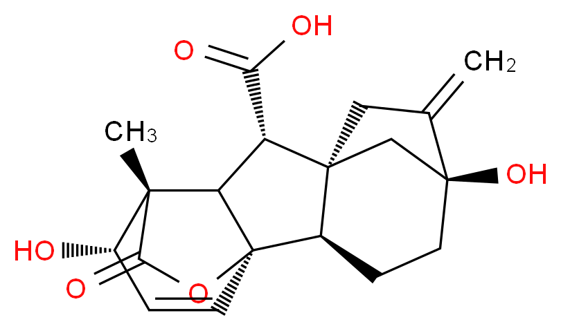 (1R,2R,5S,8S,9S,10R,11S,12S)-5,12-dihydroxy-11-methyl-6-methylidene-16-oxo-15-oxapentacyclo[9.3.2.1^{5,8}.0^{1,10}.0^{2,8}]heptadec-13-ene-9-carboxylic acid_分子结构_CAS_77-06-5