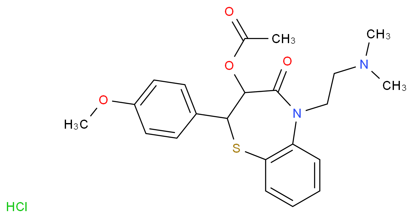 5-[2-(dimethylamino)ethyl]-2-(4-methoxyphenyl)-4-oxo-2,3,4,5-tetrahydro-1,5-benzothiazepin-3-yl acetate hydrochloride_分子结构_CAS_33286-22-5