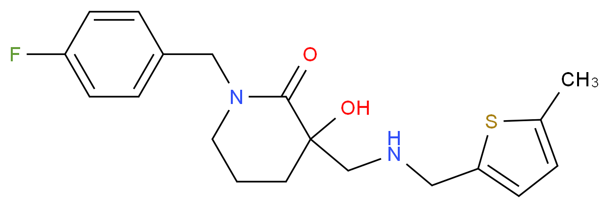 1-(4-fluorobenzyl)-3-hydroxy-3-({[(5-methyl-2-thienyl)methyl]amino}methyl)-2-piperidinone_分子结构_CAS_)