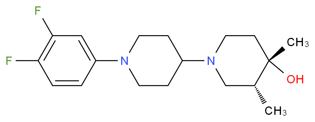(3R*,4S*)-1'-(3,4-difluorophenyl)-3,4-dimethyl-1,4'-bipiperidin-4-ol_分子结构_CAS_)