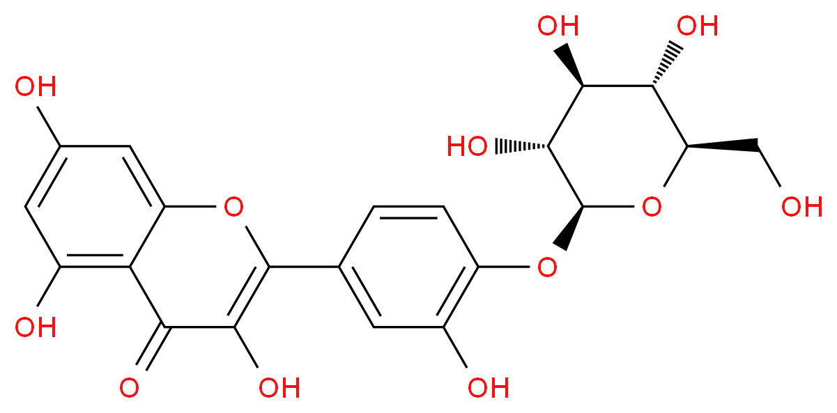 3,5,7-trihydroxy-2-(3-hydroxy-4-{[(2S,3R,4S,5S,6R)-3,4,5-trihydroxy-6-(hydroxymethyl)oxan-2-yl]oxy}phenyl)-4H-chromen-4-one_分子结构_CAS_20229-56-5