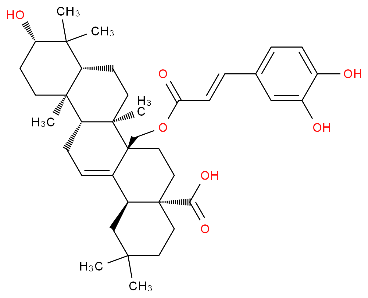 (4aS,6aR,6bR,8aR,10S,12aR,12bR,14bS)-6a-({[(2E)-3-(3,4-dihydroxyphenyl)prop-2-enoyl]oxy}methyl)-10-hydroxy-2,2,6b,9,9,12a-hexamethyl-1,2,3,4,4a,5,6,6a,6b,7,8,8a,9,10,11,12,12a,12b,13,14b-icosahydropicene-4a-carboxylic acid_分子结构_CAS_55497-79-5