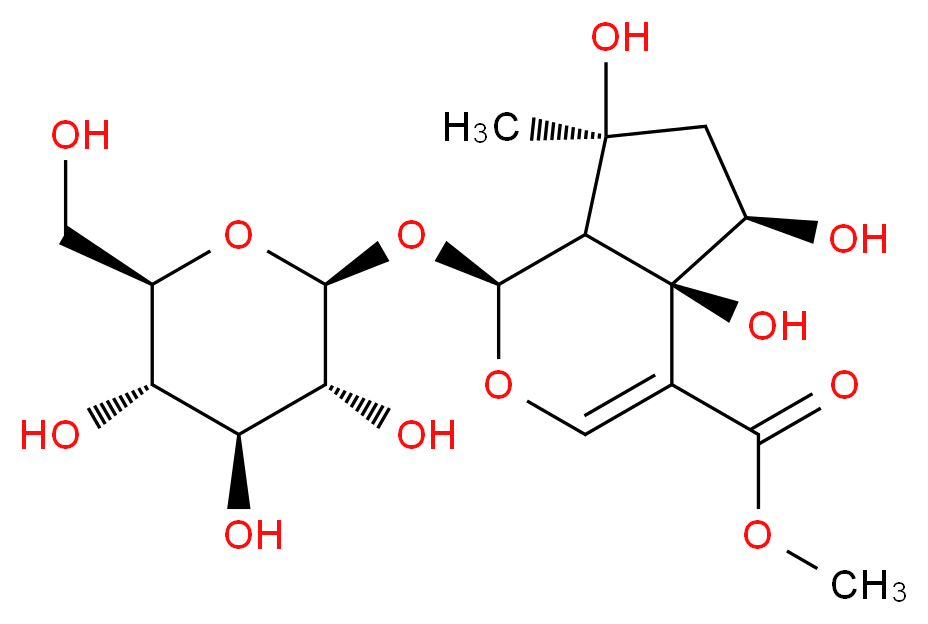 methyl (1S,4aR,5R,7S,7aR)-4a,5,7-trihydroxy-7-methyl-1-{[(2S,3R,4S,5S,6R)-3,4,5-trihydroxy-6-(hydroxymethyl)oxan-2-yl]oxy}-1H,4aH,5H,6H,7H,7aH-cyclopenta[c]pyran-4-carboxylate_分子结构_CAS_87797-84-0