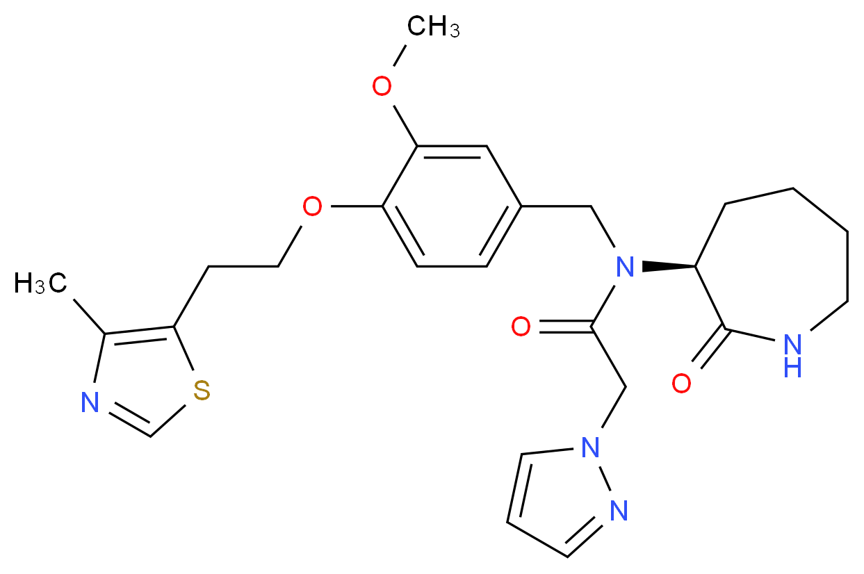 N-{3-methoxy-4-[2-(4-methyl-1,3-thiazol-5-yl)ethoxy]benzyl}-N-[(3S)-2-oxo-3-azepanyl]-2-(1H-pyrazol-1-yl)acetamide_分子结构_CAS_)