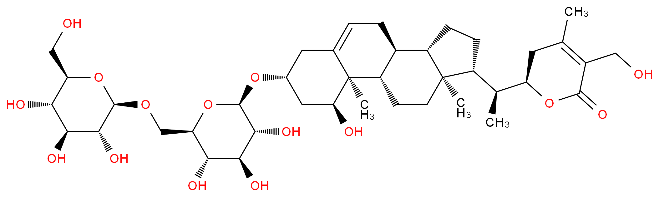 (6R)-6-[(1S)-1-[(1S,2R,3S,5R,10S,11S,14R,15S)-3-hydroxy-2,15-dimethyl-5-{[(2R,3R,4S,5S,6R)-3,4,5-trihydroxy-6-({[(2R,3R,4S,5S,6R)-3,4,5-trihydroxy-6-(hydroxymethyl)oxan-2-yl]oxy}methyl)oxan-2-yl]oxy}tetracyclo[8.7.0.0<sup>2</sup>,<sup>7</sup>.0<sup>1</sup><sup>1</sup>,<sup>1</sup><sup>5</sup>]heptadec-7-en-14-yl]ethyl]-3-(hydroxymethyl)-4-methyl-5,6-dihydro-2H-pyran-2-one_分子结构_CAS_362472-81-9