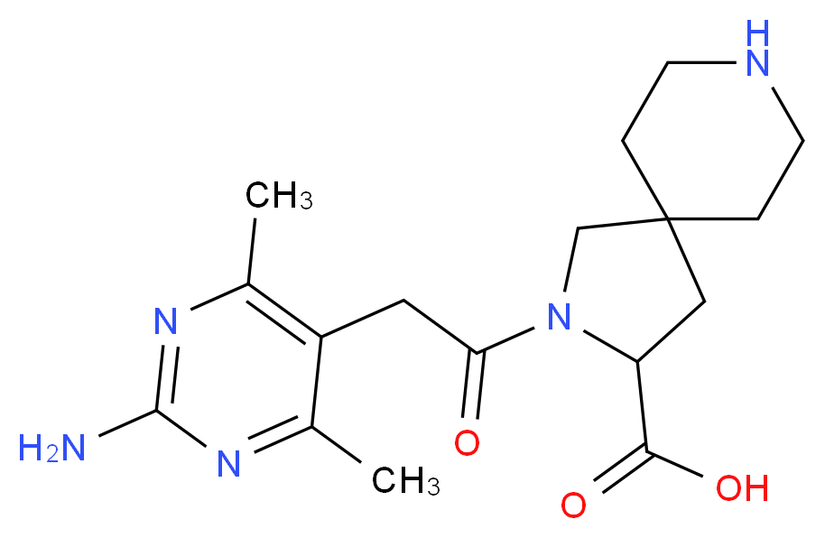 2-[(2-amino-4,6-dimethyl-5-pyrimidinyl)acetyl]-2,8-diazaspiro[4.5]decane-3-carboxylic acid_分子结构_CAS_)