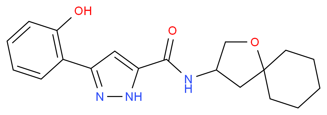 3-(2-hydroxyphenyl)-N-1-oxaspiro[4.5]dec-3-yl-1H-pyrazole-5-carboxamide_分子结构_CAS_)