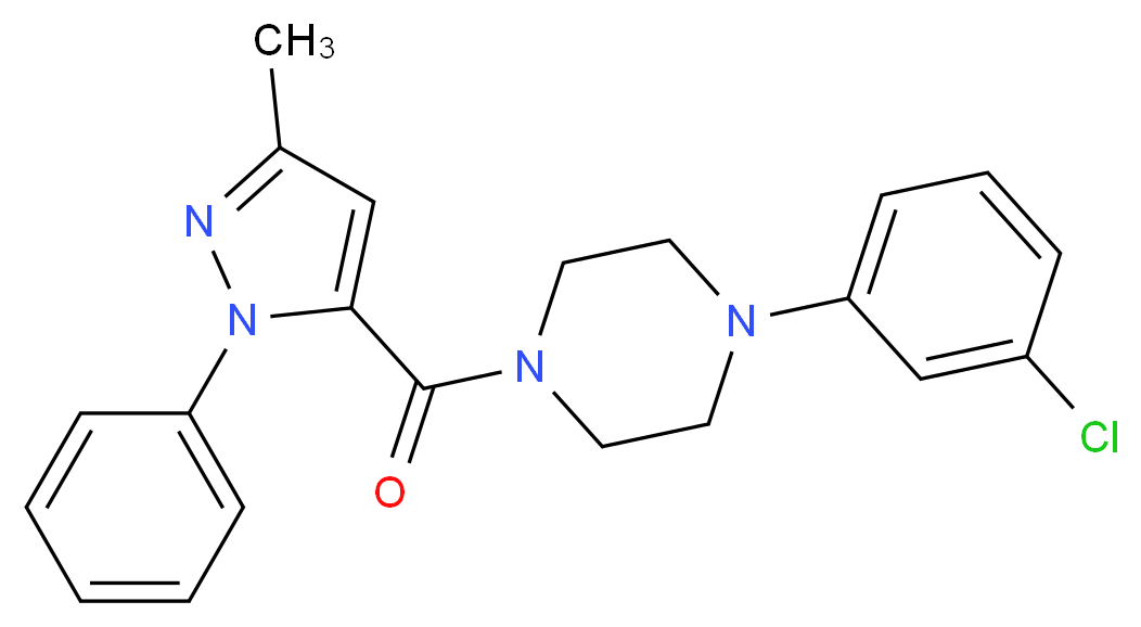 1-(3-chlorophenyl)-4-(3-methyl-1-phenyl-1H-pyrazole-5-carbonyl)piperazine_分子结构_CAS_729605-21-4