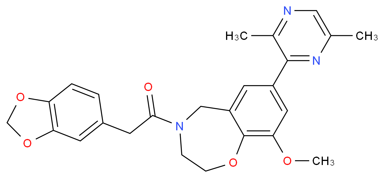 4-(1,3-benzodioxol-5-ylacetyl)-7-(3,6-dimethyl-2-pyrazinyl)-9-methoxy-2,3,4,5-tetrahydro-1,4-benzoxazepine_分子结构_CAS_)