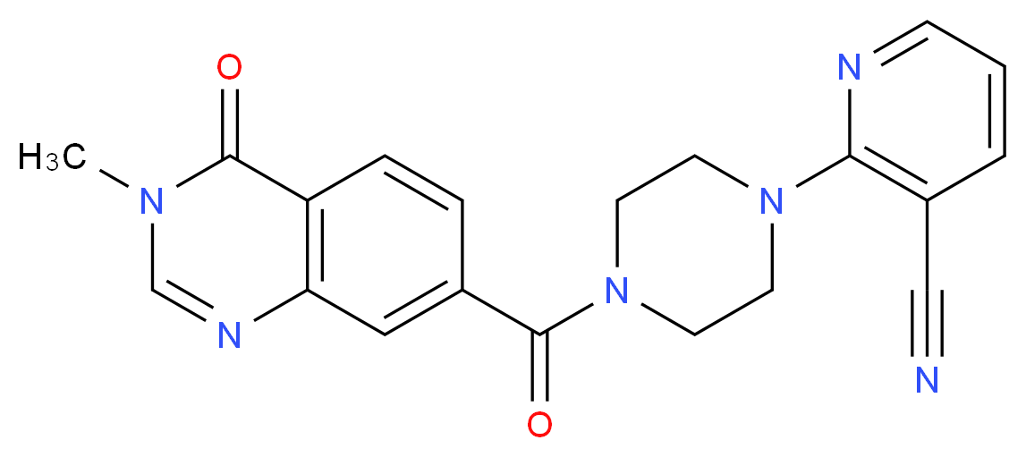 2-{4-[(3-methyl-4-oxo-3,4-dihydroquinazolin-7-yl)carbonyl]piperazin-1-yl}nicotinonitrile_分子结构_CAS_)
