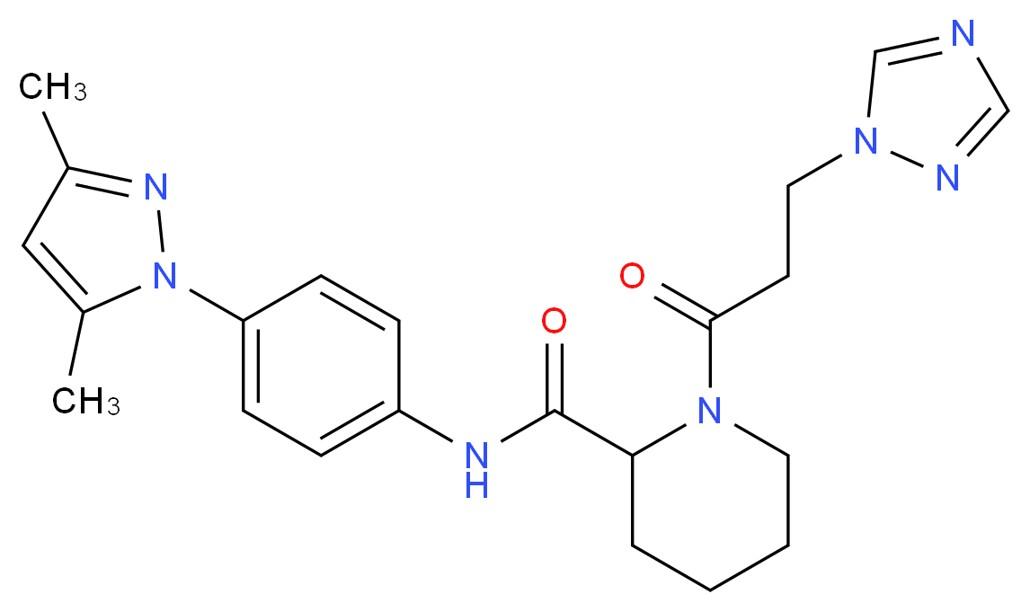 N-[4-(3,5-dimethyl-1H-pyrazol-1-yl)phenyl]-1-[3-(1H-1,2,4-triazol-1-yl)propanoyl]-2-piperidinecarboxamide_分子结构_CAS_)