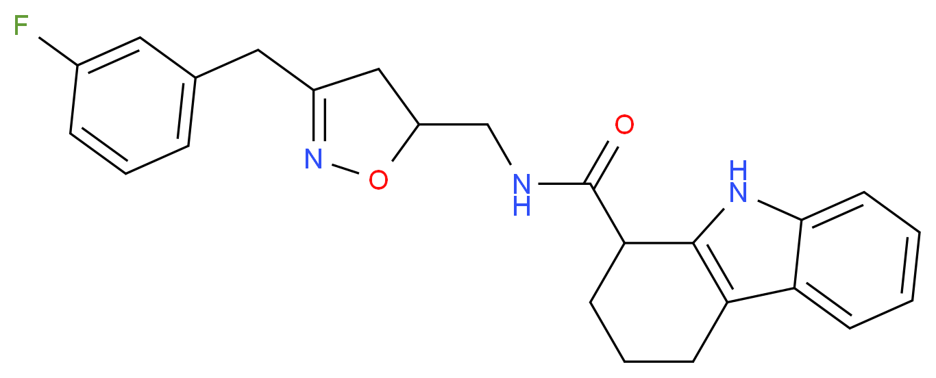 N-{[3-(3-fluorobenzyl)-4,5-dihydro-5-isoxazolyl]methyl}-2,3,4,9-tetrahydro-1H-carbazole-1-carboxamide_分子结构_CAS_)