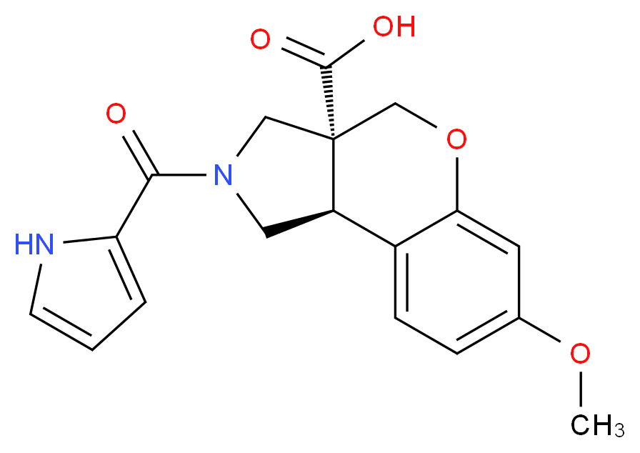 (3aR*,9bR*)-7-methoxy-2-(1H-pyrrol-2-ylcarbonyl)-1,2,3,9b-tetrahydrochromeno[3,4-c]pyrrole-3a(4H)-carboxylic acid_分子结构_CAS_)