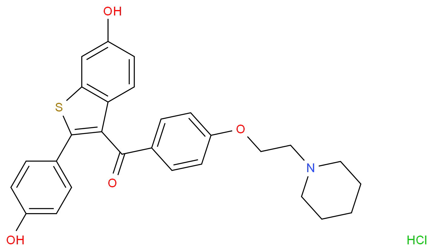 (6-Hydroxy-2-(4-hydroxyphenyl)benzo[b]thiophen-3-yl)(4-(2-(piperidin-1-yl)ethoxy)phenyl)methanone hydrochloride_分子结构_CAS_82640-04-8)