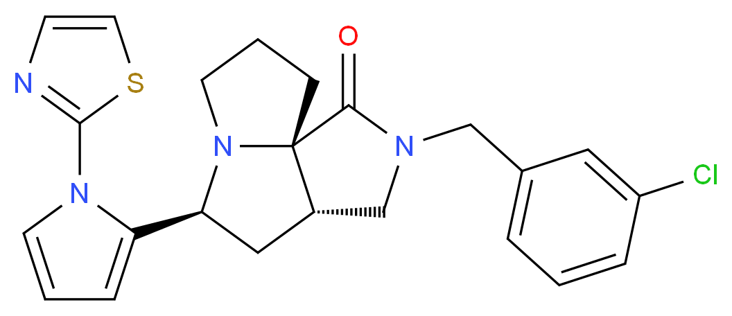 (3aS*,5S*,9aS*)-2-(3-chlorobenzyl)-5-[1-(1,3-thiazol-2-yl)-1H-pyrrol-2-yl]hexahydro-7H-pyrrolo[3,4-g]pyrrolizin-1(2H)-one_分子结构_CAS_)