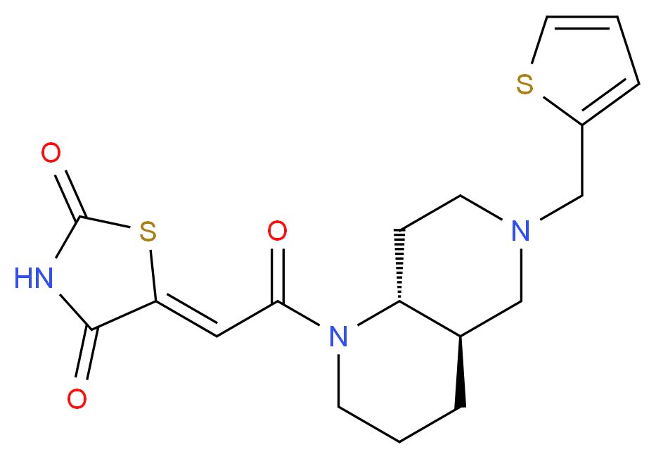 (5Z)-5-{2-oxo-2-[(4aR*,8aR*)-6-(2-thienylmethyl)octahydro-1,6-naphthyridin-1(2H)-yl]ethylidene}-1,3-thiazolidine-2,4-dione_分子结构_CAS_)