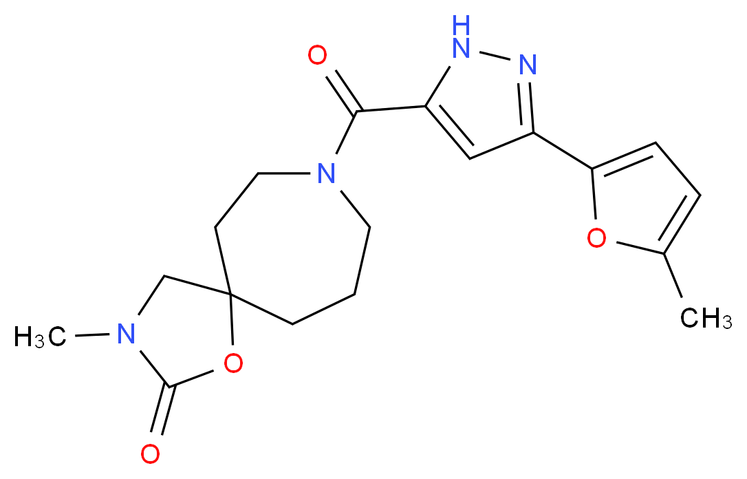 3-methyl-8-{[3-(5-methyl-2-furyl)-1H-pyrazol-5-yl]carbonyl}-1-oxa-3,8-diazaspiro[4.6]undecan-2-one_分子结构_CAS_)