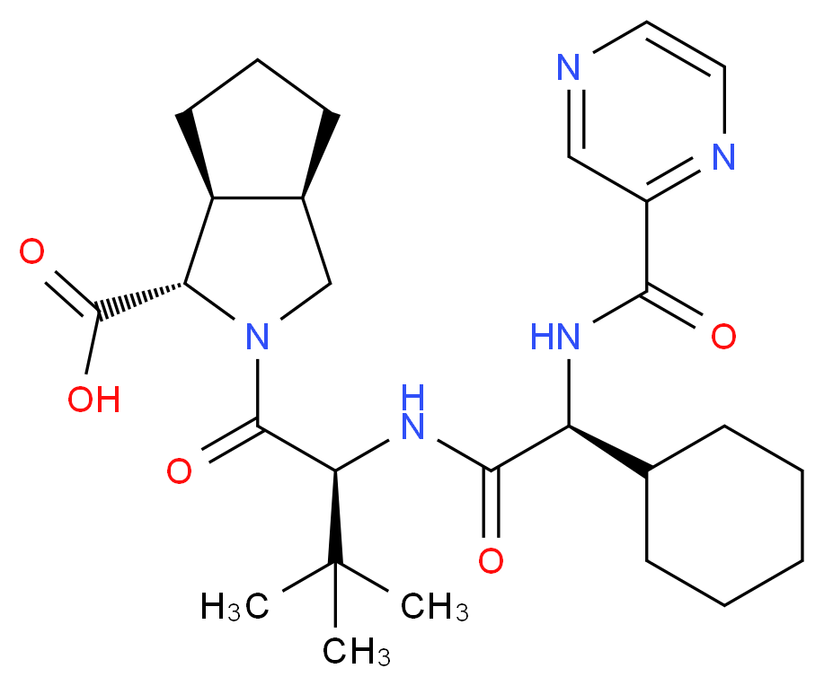 (1S,3aR,6aS)-2-[(2S)-2-[(2S)-2-cyclohexyl-2-(pyrazin-2-ylformamido)acetamido]-3,3-dimethylbutanoyl]-octahydrocyclopenta[c]pyrrole-1-carboxylic acid_分子结构_CAS_402958-98-9