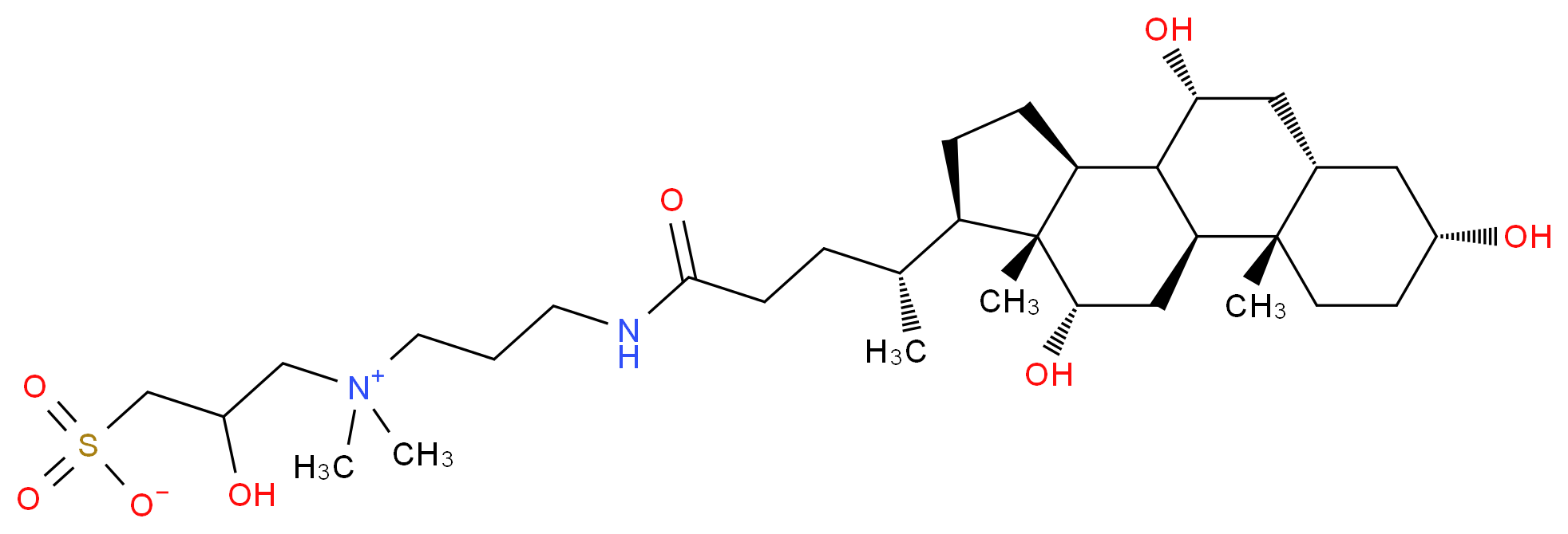 3-[dimethyl({3-[(4R)-4-[(1S,2S,5R,7S,9R,10R,11S,14R,15R,16S)-5,9,16-trihydroxy-2,15-dimethyltetracyclo[8.7.0.0<sup>2</sup>,<sup>7</sup>.0<sup>1</sup><sup>1</sup>,<sup>1</sup><sup>5</sup>]heptadecan-14-yl]pentanamido]propyl})azaniumyl]-2-hydroxypropane-1-sulfonate_分子结构_CAS_82473-24-3