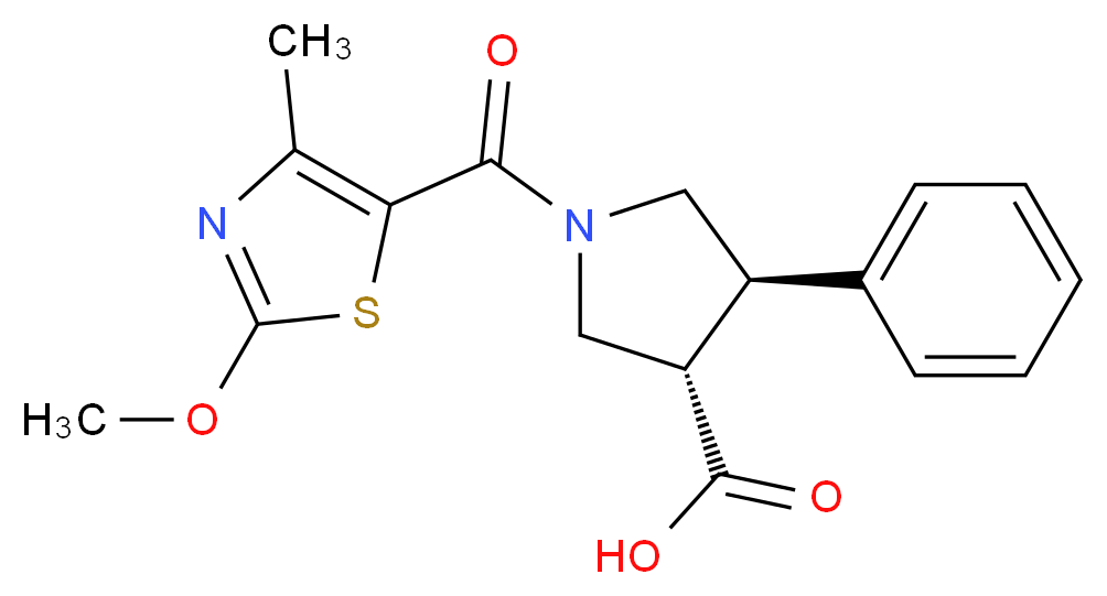 (3S*,4R*)-1-[(2-methoxy-4-methyl-1,3-thiazol-5-yl)carbonyl]-4-phenylpyrrolidine-3-carboxylic acid_分子结构_CAS_)