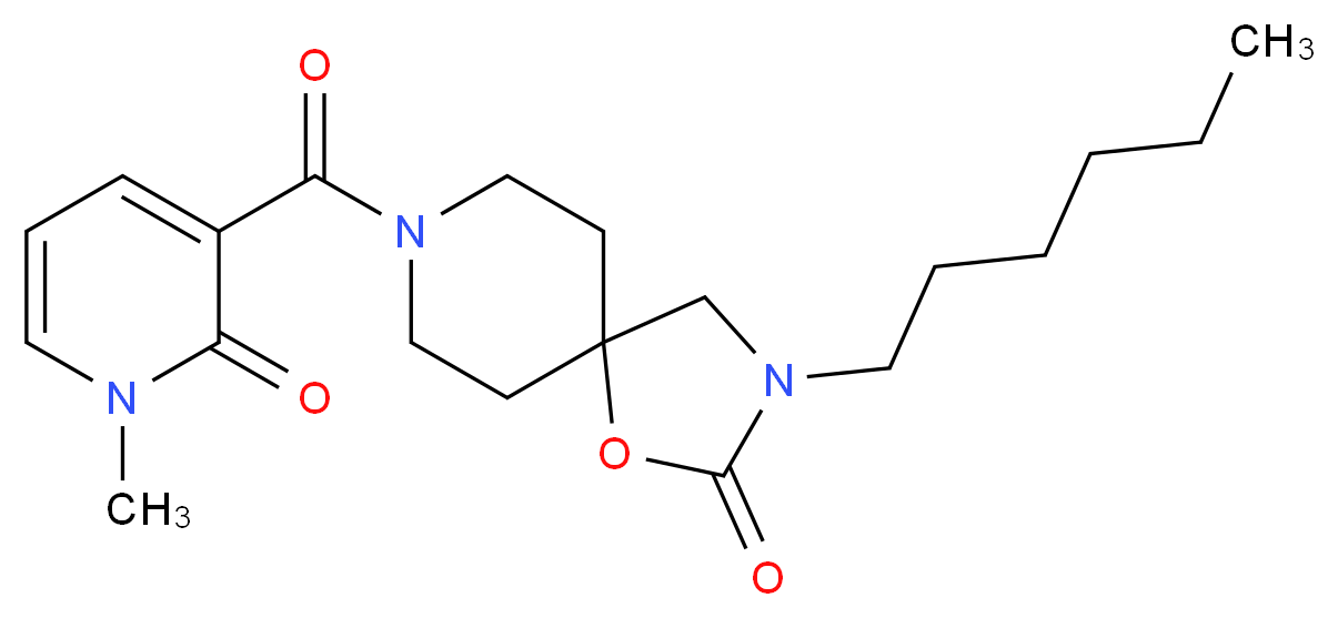 3-hexyl-8-[(1-methyl-2-oxo-1,2-dihydropyridin-3-yl)carbonyl]-1-oxa-3,8-diazaspiro[4.5]decan-2-one_分子结构_CAS_)